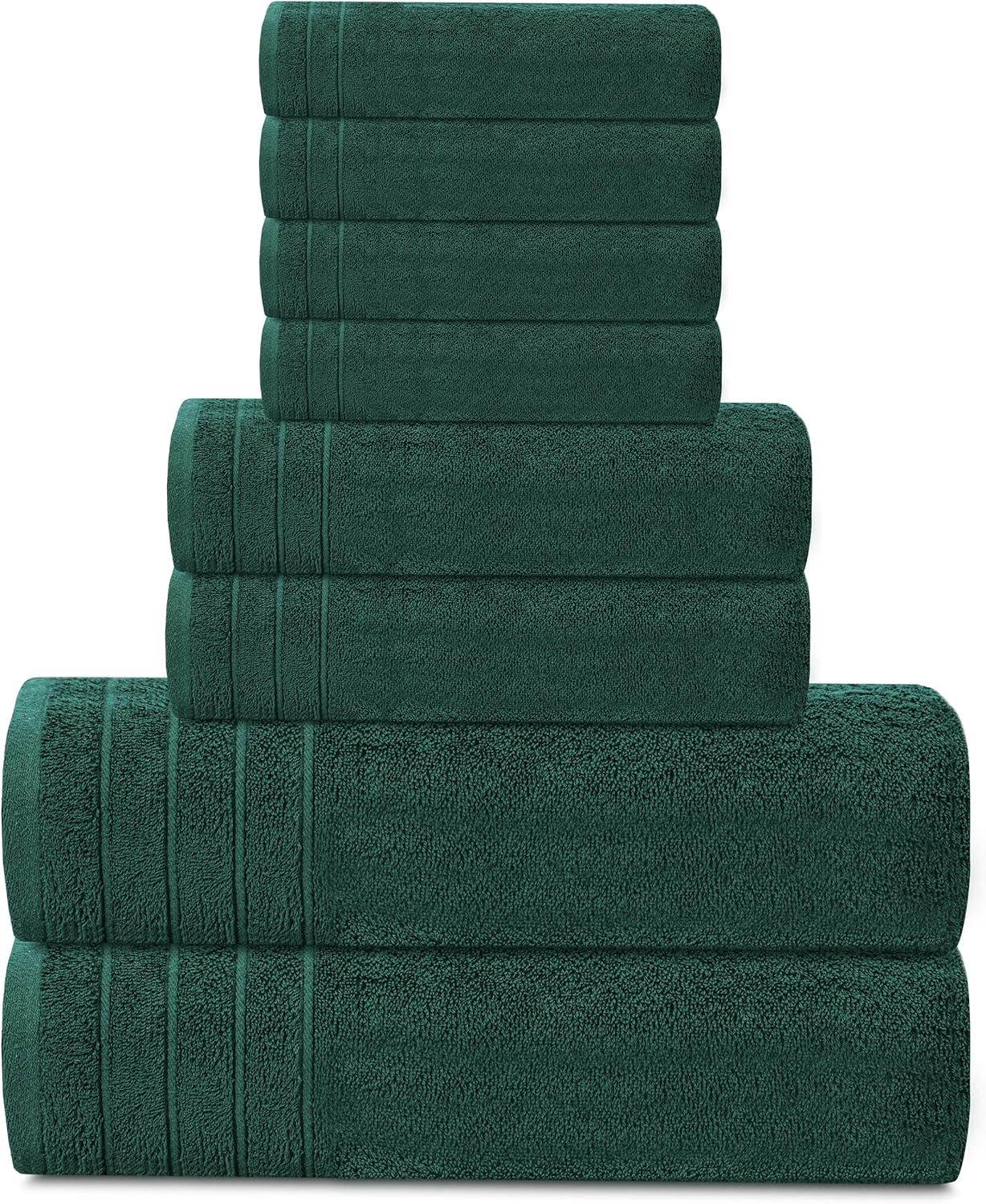 imageTens Towels Pack of 8 Towels Set 2 Extra Large Bath 2 Hand 4 Washcloths 100 Cotton Lighter Weight Quicker to Dry Super Absorbent Perfect for Bathroom BeigeHunter Green