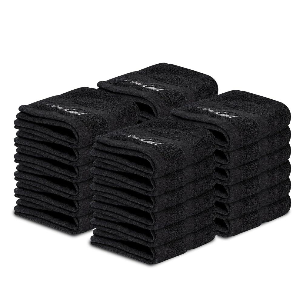 imageTens Towels 24 PC Facial Makeup Removal ampamp Cleansing Towels 13 x 13 Inches 100 Cotton Washcloths With Facial Embroidery Ultra Soft ampamp Gentle Reusable For Her Black