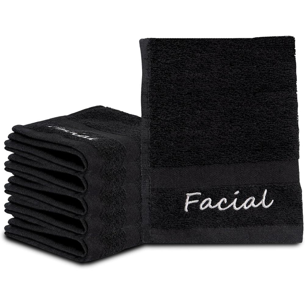 imageTens Towels 6 PC Facial Makeup Removal ampamp Cleansing Towels 13x13 Inches 100 Cotton Washcloths with Facial Embroidery Ultra Soft ampamp Gentle Reusable Towel Set for Her