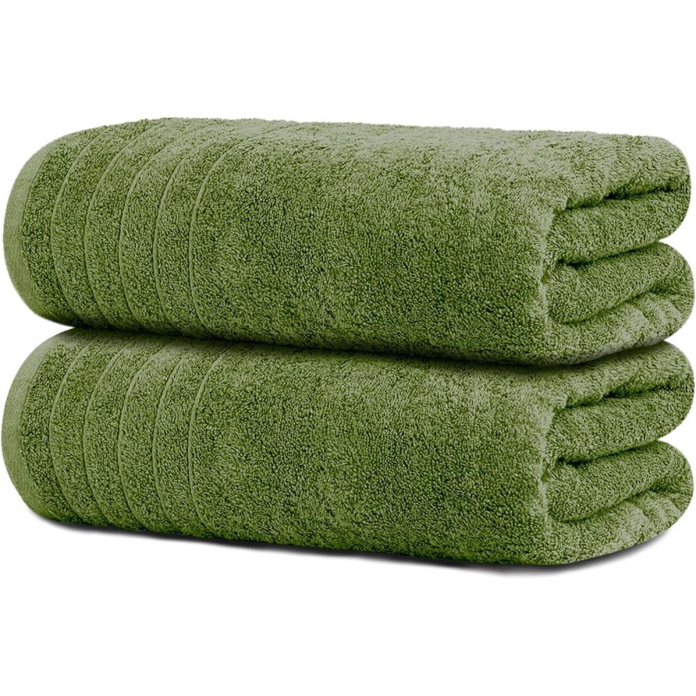 imageTens Towels Pack of 2 Extra Large Bath Sheets 35 x 70 Inches 100 Cotton Larger ampamp Lighter Weight Quicker to Dry Super Soft ampamp Absorbent Oversized Bath Towels Dark GreyGreen