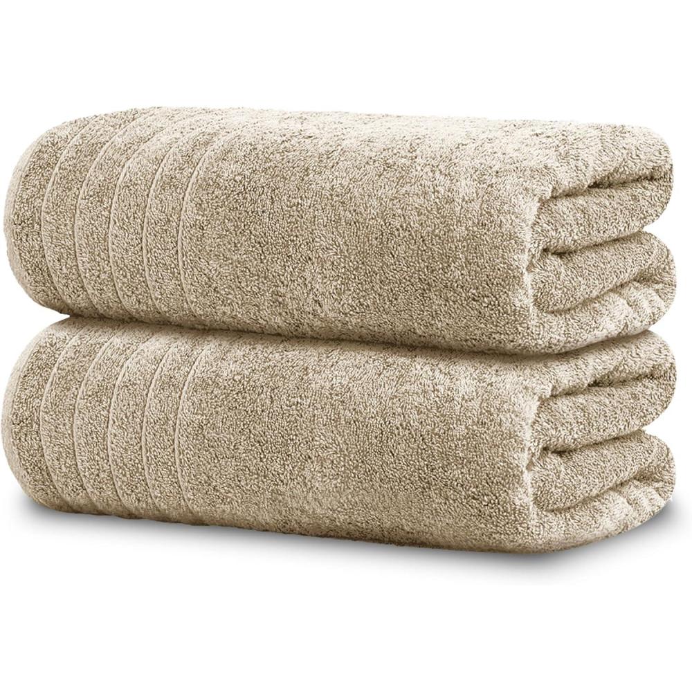 imageTens Towels Pack of 2 Extra Large Bath Sheets 35 x 70 Inches 100 Cotton Larger ampamp Lighter Weight Quicker to Dry Super Soft ampamp Absorbent Oversized Bath Towels Dark GreyBeige
