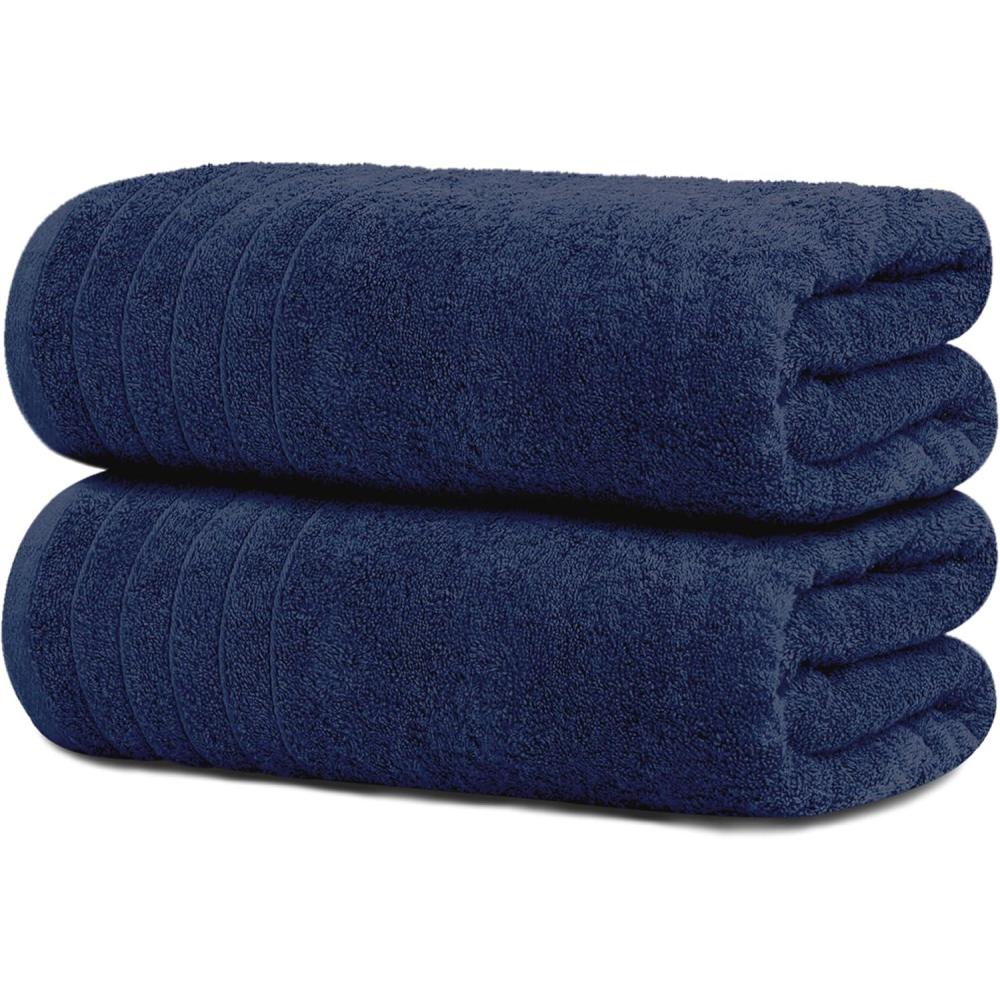 imageTens Towels Pack of 2 Extra Large Bath Sheets 35 x 70 Inches 100 Cotton Larger ampamp Lighter Weight Quicker to Dry Super Soft ampamp Absorbent Oversized Bath Towels Dark GreyNavy