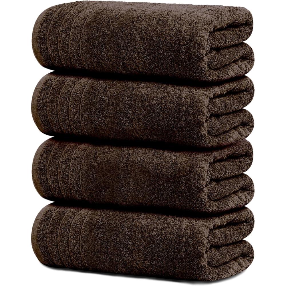 imageTens Towels Pack of 4 Extra Large Bath Towels 30 x 60 Inches 100 Cotton Larger ampamp Lighter Weight Quicker to Dry Super Soft and Absorbent Perfect for Bathroom Dark GreyBrown