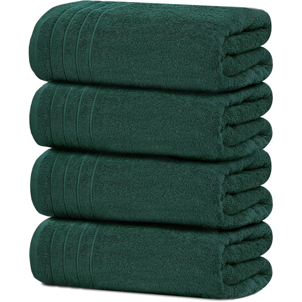 imageTens Towels Pack of 4 Extra Large Bath Towels 30 x 60 Inches 100 Cotton Larger ampamp Lighter Weight Quicker to Dry Super Soft and Absorbent Perfect for Bathroom Dark GreyHunter Green