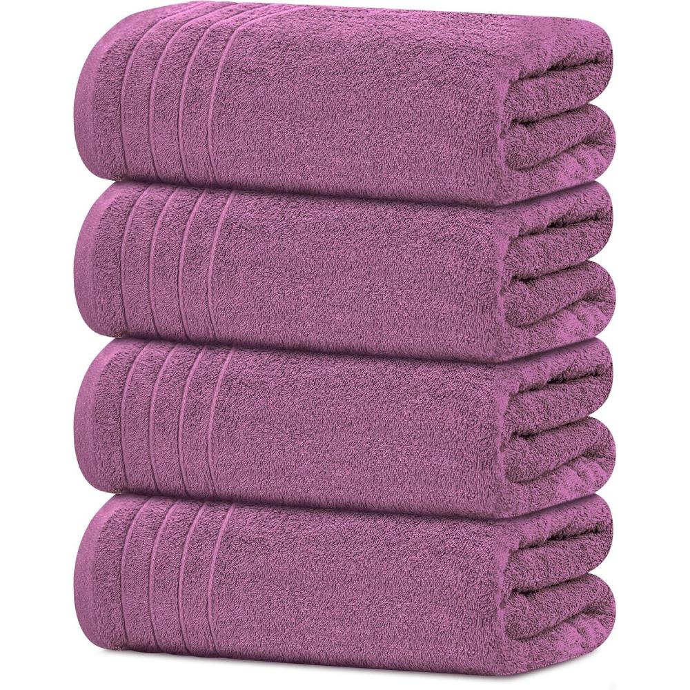 imageTens Towels Pack of 4 Extra Large Bath Towels 30 x 60 Inches 100 Cotton Larger ampamp Lighter Weight Quicker to Dry Super Soft and Absorbent Perfect for Bathroom Dark GreyPurple
