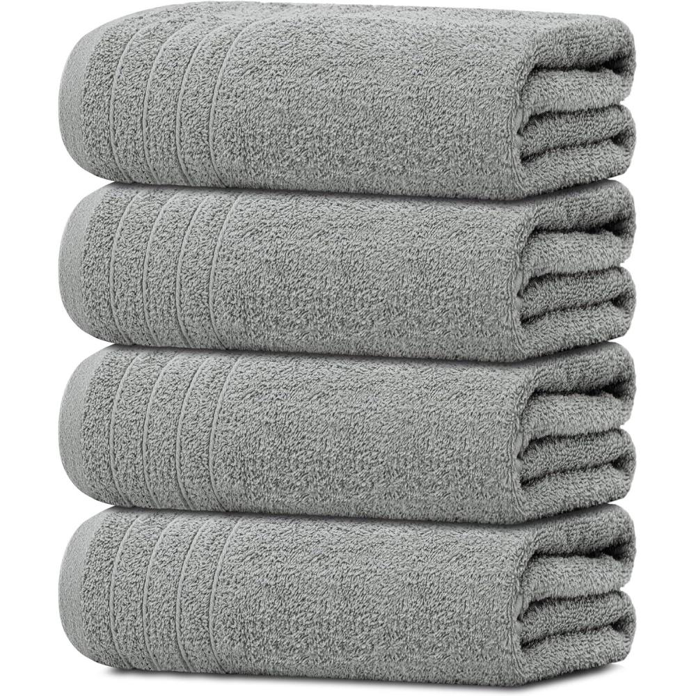 imageTens Towels Pack of 4 Extra Large Bath Towels 30 x 60 Inches 100 Cotton Larger ampamp Lighter Weight Quicker to Dry Super Soft and Absorbent Perfect for Bathroom Dark GreyCool Grey