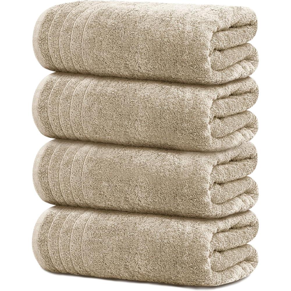 imageTens Towels Pack of 4 Extra Large Bath Towels 30 x 60 Inches 100 Cotton Larger ampamp Lighter Weight Quicker to Dry Super Soft and Absorbent Perfect for Bathroom Dark GreyBeige