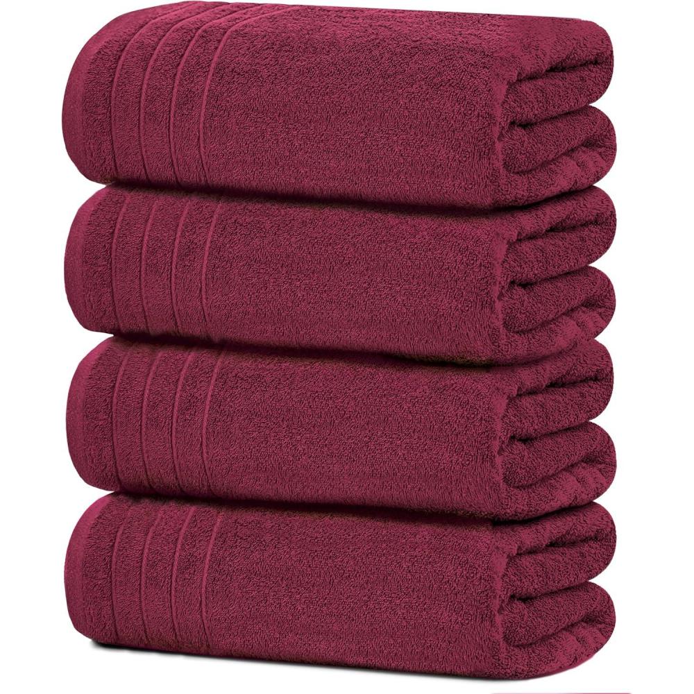 imageTens Towels Pack of 4 Extra Large Bath Towels 30 x 60 Inches 100 Cotton Larger ampamp Lighter Weight Quicker to Dry Super Soft and Absorbent Perfect for Bathroom Dark GreyBurgundy