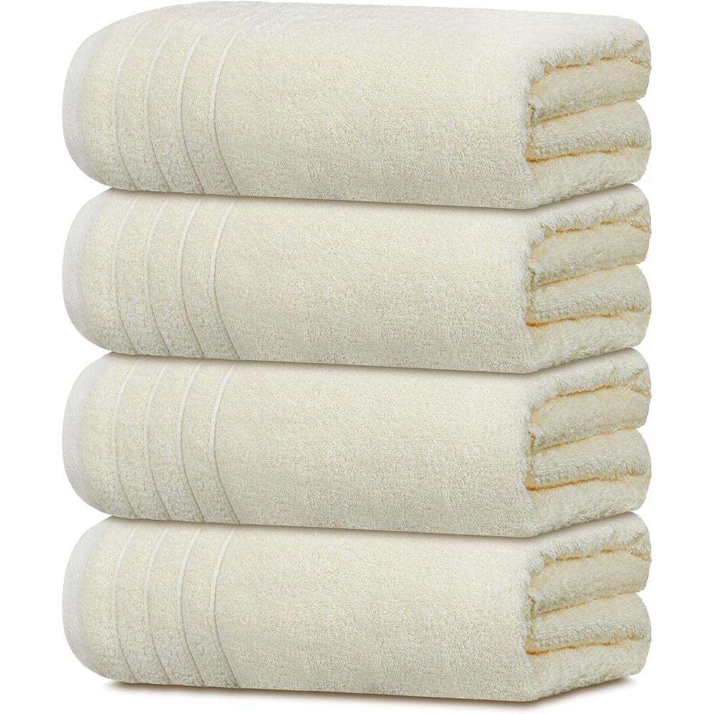 imageTens Towels Pack of 4 Extra Large Bath Towels 30 x 60 Inches 100 Cotton Larger ampamp Lighter Weight Quicker to Dry Super Soft and Absorbent Perfect for Bathroom Dark GreyCream