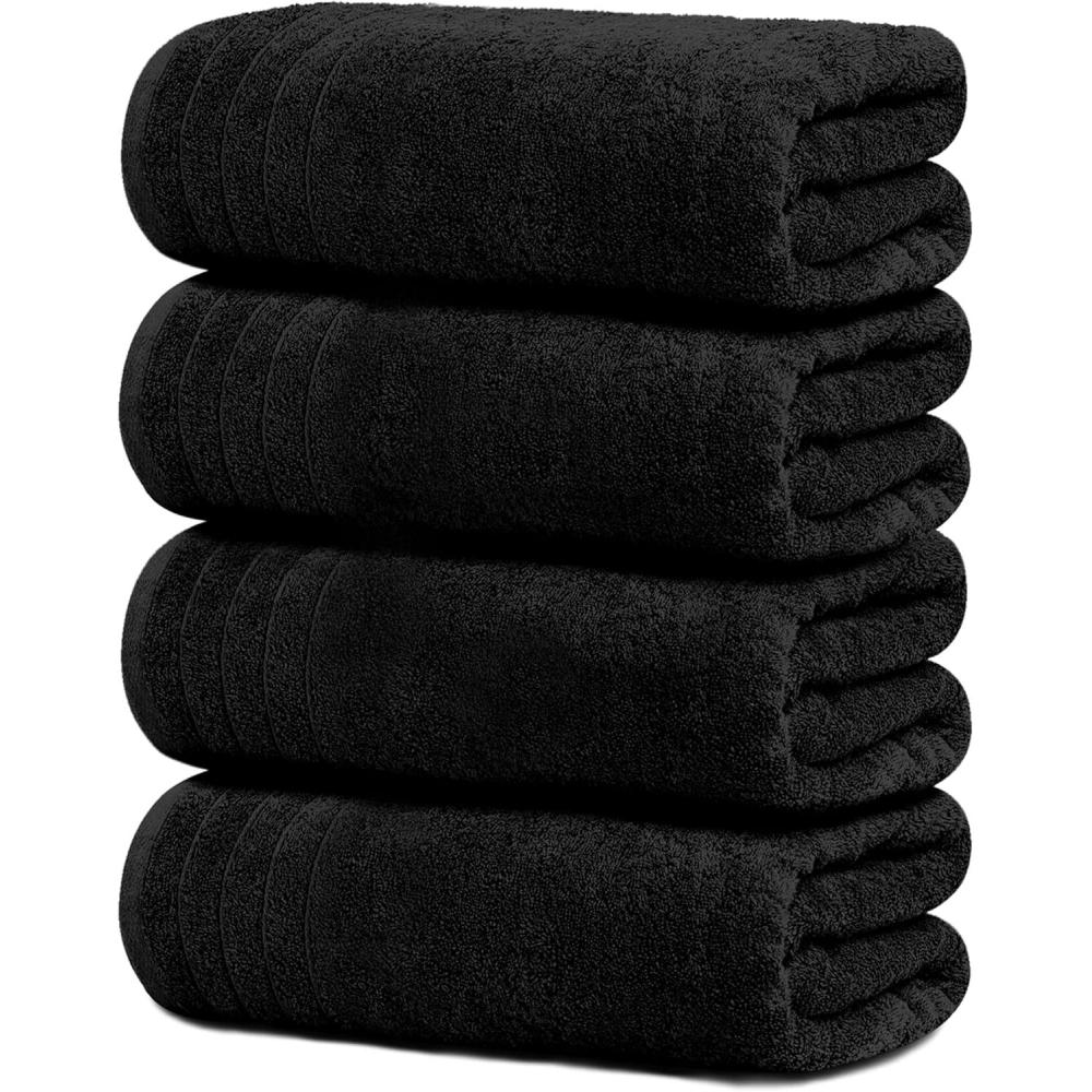 imageTens Towels Pack of 4 Extra Large Bath Towels 30 x 60 Inches 100 Cotton Larger ampamp Lighter Weight Quicker to Dry Super Soft and Absorbent Perfect for Bathroom Dark GreyBlack
