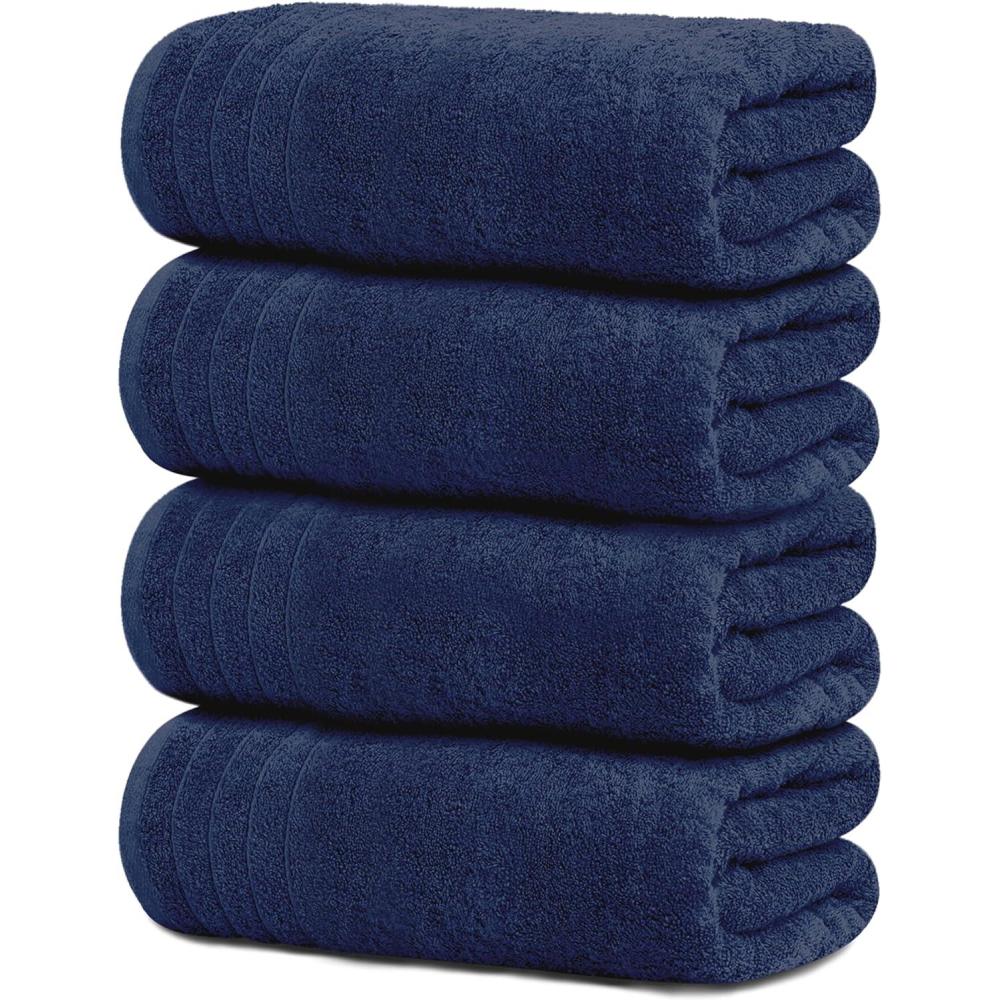 imageTens Towels Pack of 4 Extra Large Bath Towels 30 x 60 Inches 100 Cotton Larger ampamp Lighter Weight Quicker to Dry Super Soft and Absorbent Perfect for Bathroom Dark GreyNavy