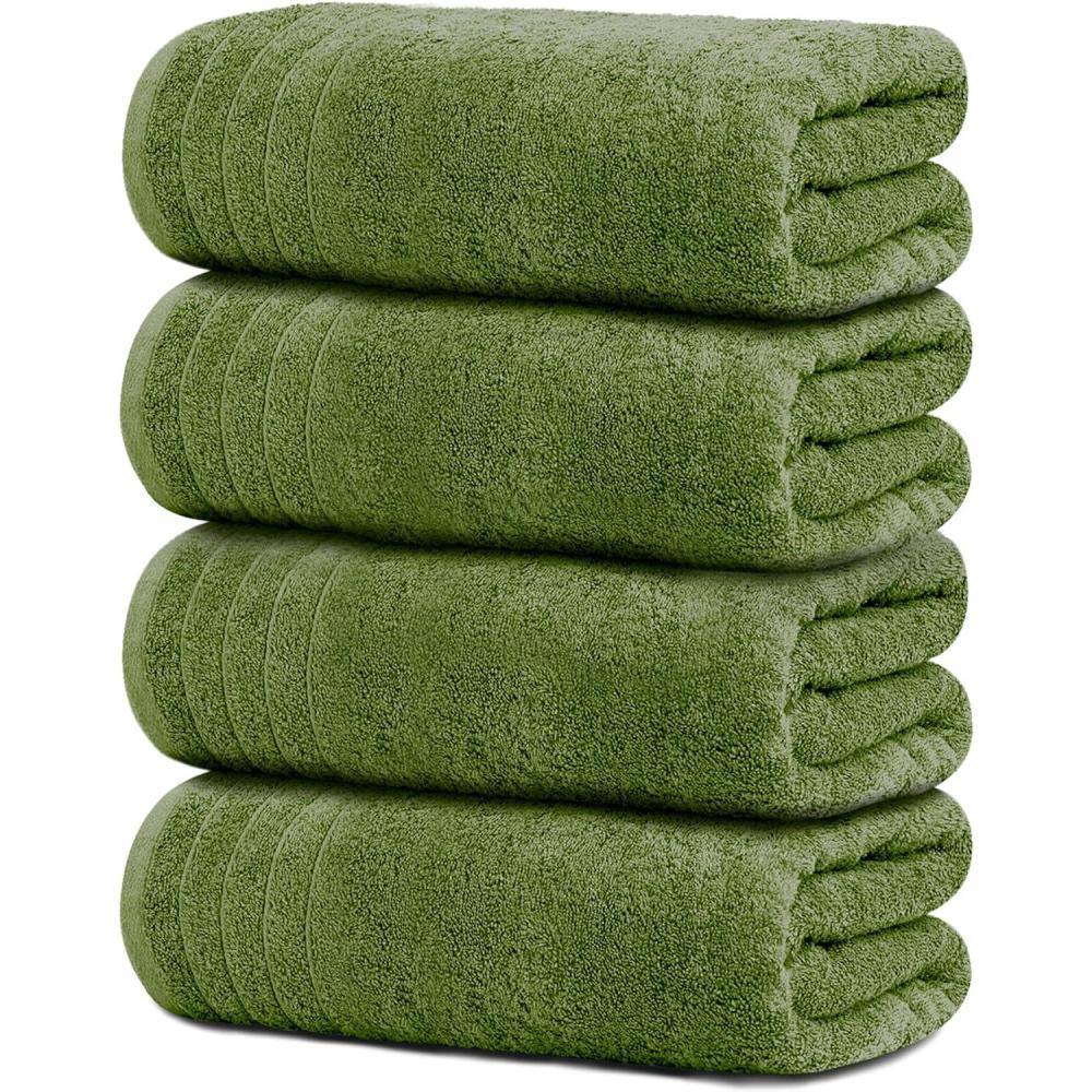 imageTens Towels Pack of 4 Extra Large Bath Towels 30 x 60 Inches 100 Cotton Larger ampamp Lighter Weight Quicker to Dry Super Soft and Absorbent Perfect for Bathroom Dark GreyGreen