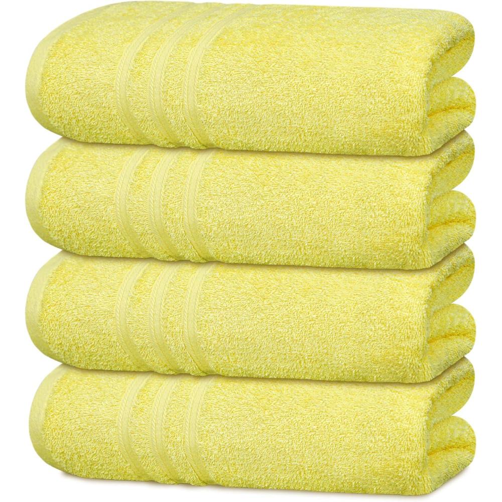 imageTens Towels Pack of 4 Soft Bath Towels 100 Cotton 27 x 54 Inches Lightweight ampamp QuickDry Ideal for Daily Bathroom Use Practical ampamp Comfortable NavyYellow