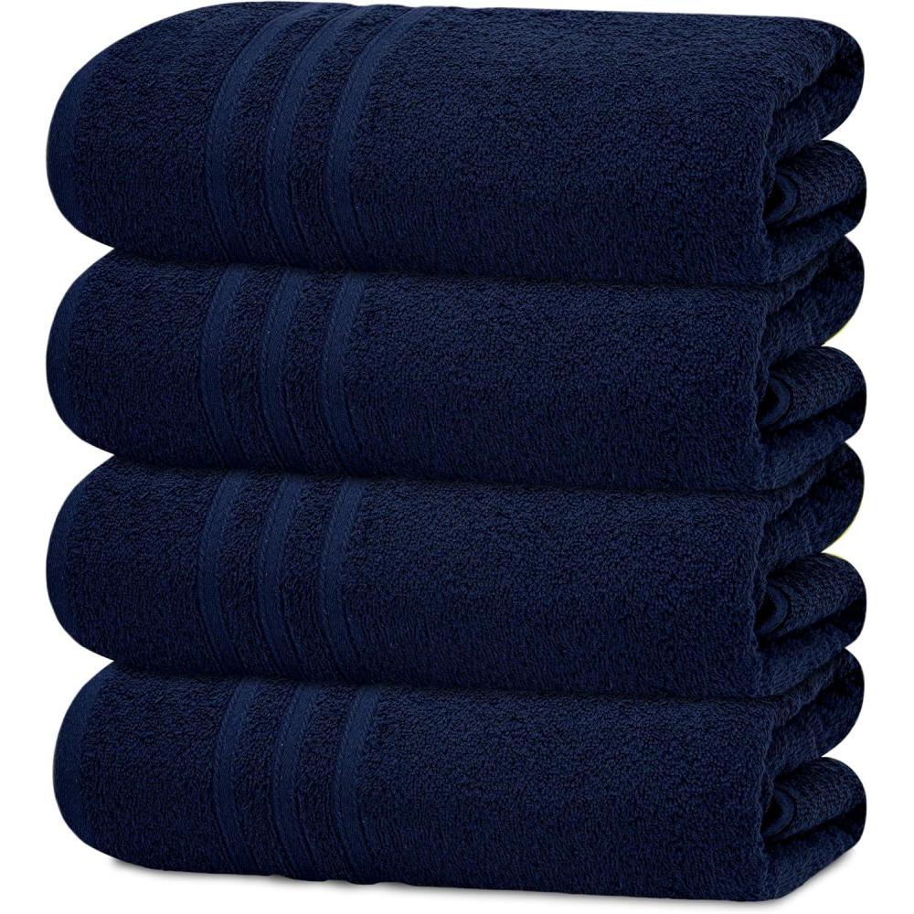 imageTens Towels Pack of 4 Soft Bath Towels 100 Cotton 27 x 54 Inches Lightweight ampamp QuickDry Ideal for Daily Bathroom Use Practical ampamp Comfortable NavyNavy