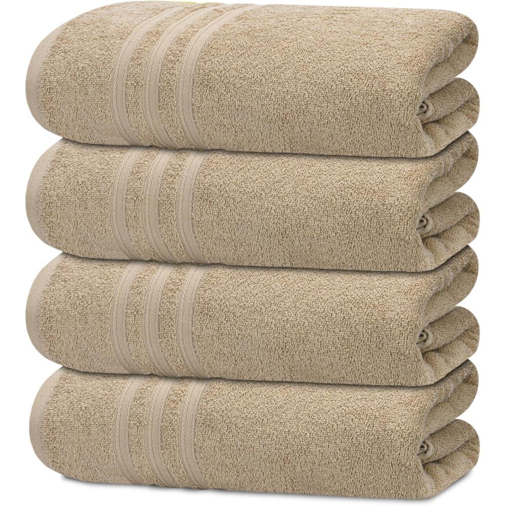 imageTens Towels Pack of 4 Soft Bath Towels 100 Cotton 27 x 54 Inches Lightweight ampamp QuickDry Ideal for Daily Bathroom Use Practical ampamp Comfortable NavyBeige