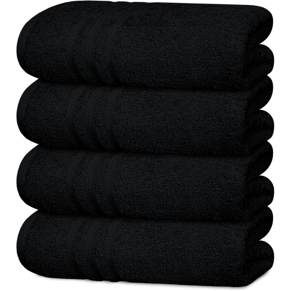 imageTens Towels Pack of 4 Soft Bath Towels 100 Cotton 27 x 54 Inches Lightweight ampamp QuickDry Ideal for Daily Bathroom Use Practical ampamp Comfortable NavyBlack
