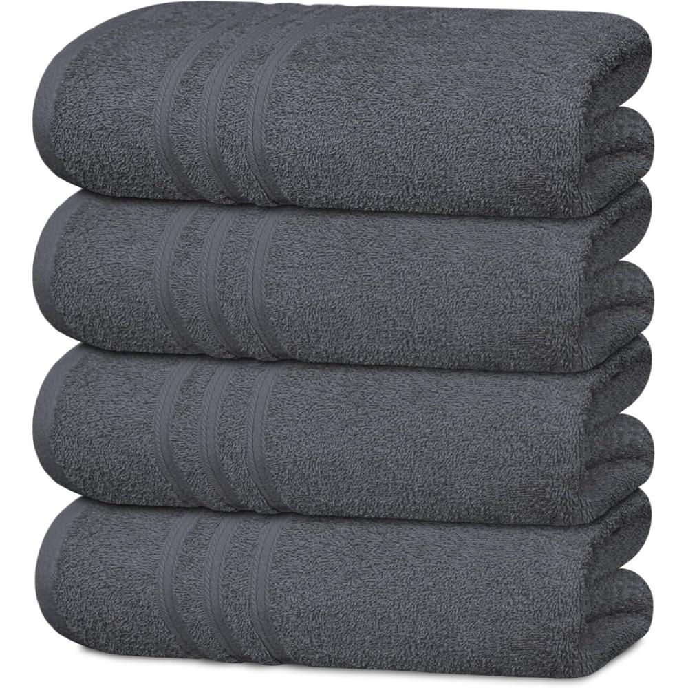 imageTens Towels Pack of 4 Soft Bath Towels 100 Cotton 27 x 54 Inches Lightweight ampamp QuickDry Ideal for Daily Bathroom Use Practical ampamp Comfortable Dark Grey