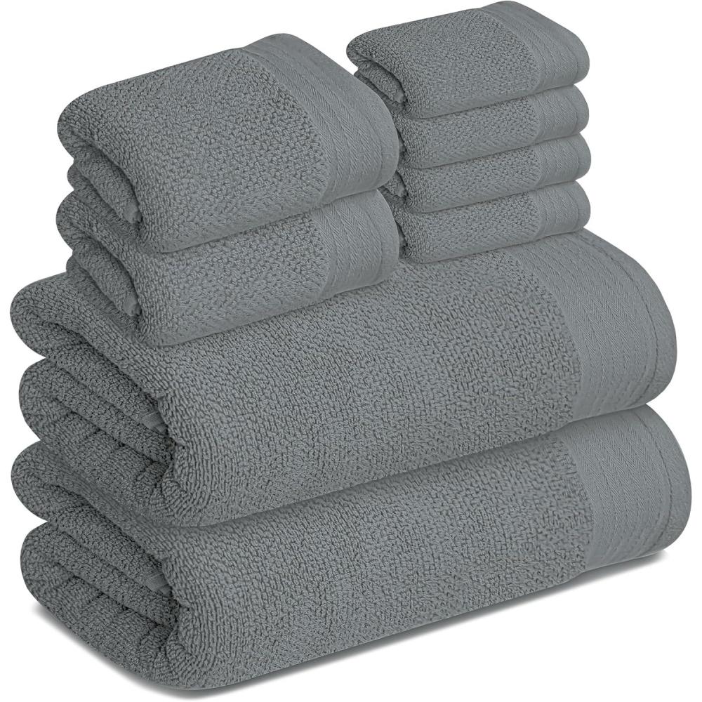 imageTens Towels Pack of 8 Popcorn Textured Luxury Towels Set 2 Extra Large Bath 2 Hand 4 Washcloths 100 Cotton Plush Hotel Quality Super Absorbent Perfect for Your Bathroom BlackSteel Grey