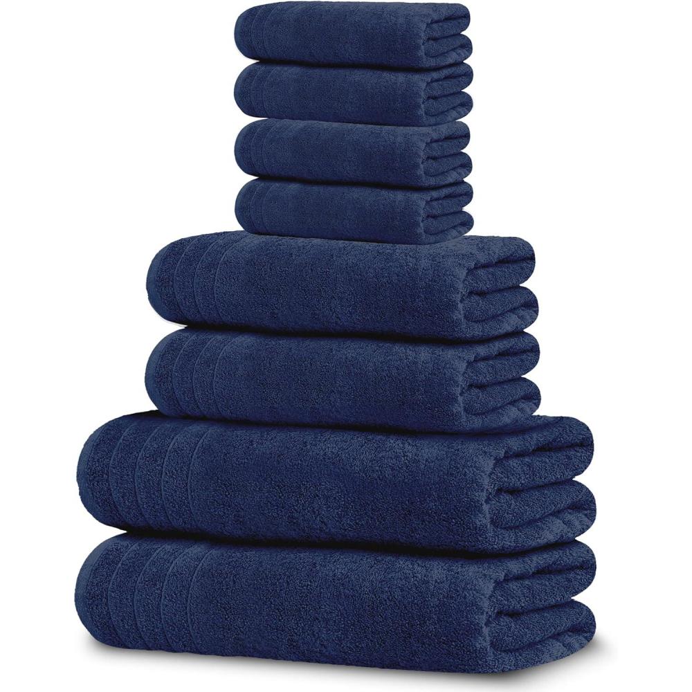 imageTens Towels Pack of 8 Towels Set 2 Extra Large Bath 2 Hand 4 Washcloths 100 Cotton Lighter Weight Quicker to Dry Super Absorbent Perfect for Bathroom BeigeNavy
