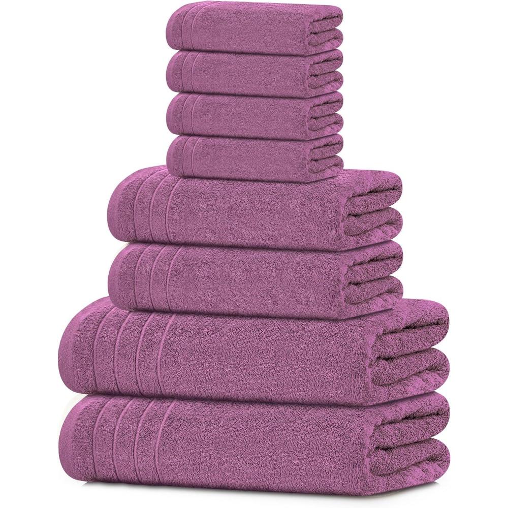 imageTens Towels Pack of 8 Towels Set 2 Extra Large Bath 2 Hand 4 Washcloths 100 Cotton Lighter Weight Quicker to Dry Super Absorbent Perfect for Bathroom BeigePurple