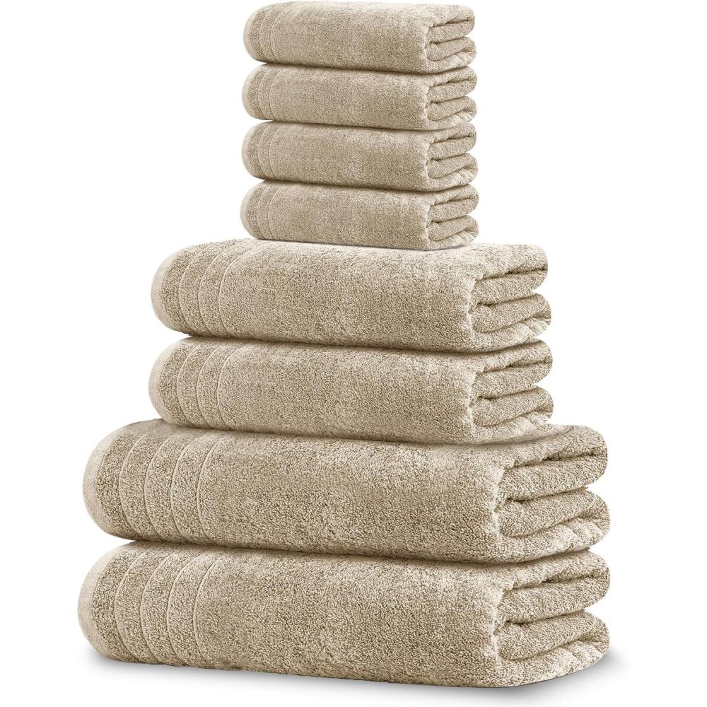 imageTens Towels Pack of 8 Towels Set 2 Extra Large Bath 2 Hand 4 Washcloths 100 Cotton Lighter Weight Quicker to Dry Super Absorbent Perfect for Bathroom BeigeBeige