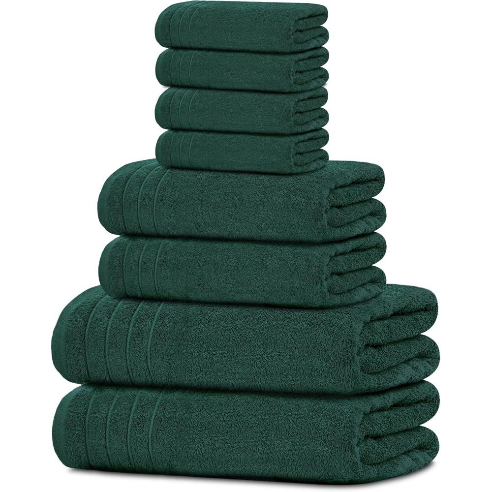 imageTens Towels Pack of 8 Towels Set 2 Extra Large Bath 2 Hand 4 Washcloths 100 Cotton Lighter Weight Quicker to Dry Super Absorbent Perfect for Bathroom BeigeHunter Green