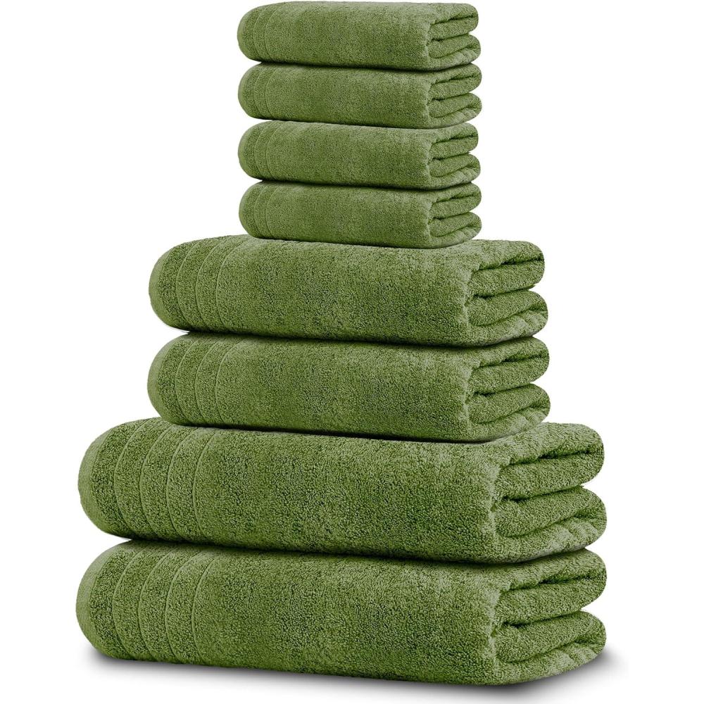 imageTens Towels Pack of 8 Towels Set 2 Extra Large Bath 2 Hand 4 Washcloths 100 Cotton Lighter Weight Quicker to Dry Super Absorbent Perfect for Bathroom BeigeGreen