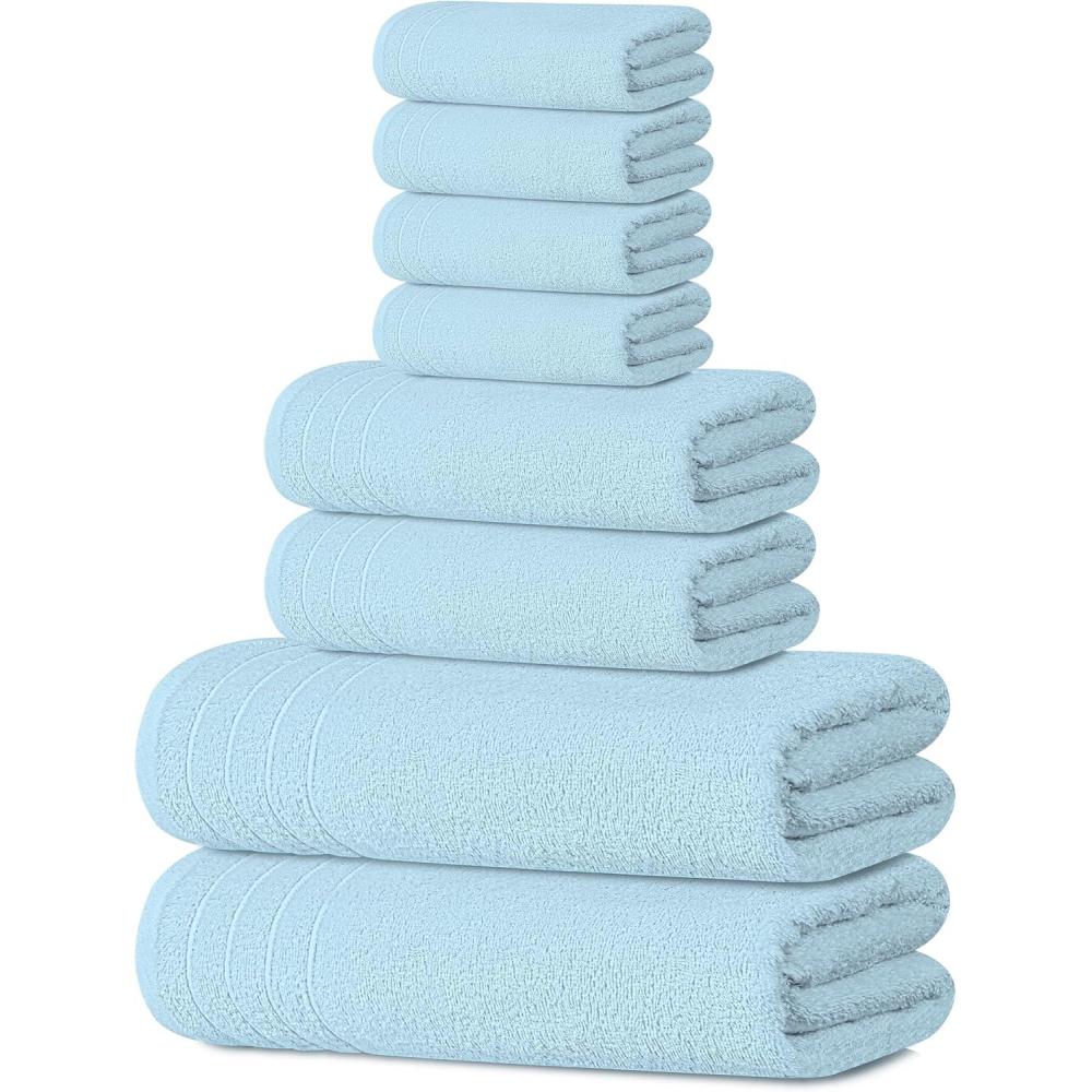 imageTens Towels Pack of 8 Towels Set 2 Extra Large Bath 2 Hand 4 Washcloths 100 Cotton Lighter Weight Quicker to Dry Super Absorbent Perfect for Bathroom BeigeSky Blue