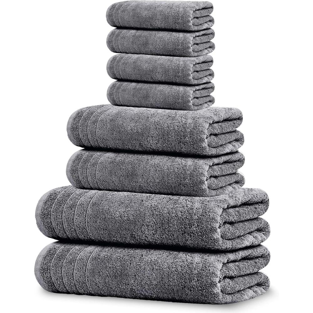 imageTens Towels Pack of 8 Towels Set 2 Extra Large Bath 2 Hand 4 Washcloths 100 Cotton Lighter Weight Quicker to Dry Super Absorbent Perfect for Bathroom BeigeDark Grey