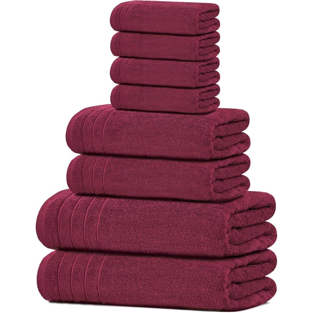 imageTens Towels Pack of 8 Towels Set 2 Extra Large Bath 2 Hand 4 Washcloths 100 Cotton Lighter Weight Quicker to Dry Super Absorbent Perfect for Bathroom BeigeBurgundy