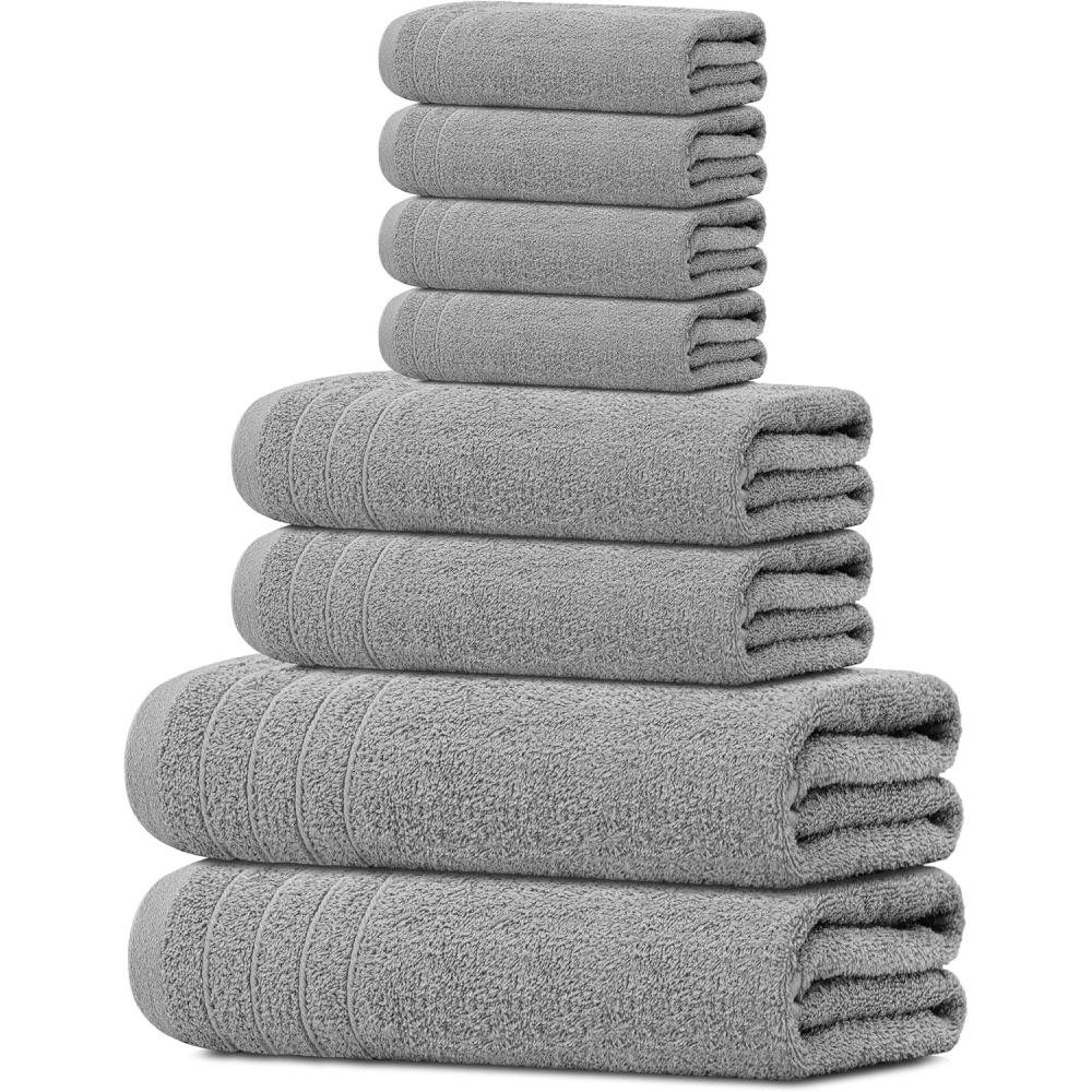 imageTens Towels Pack of 8 Towels Set 2 Extra Large Bath 2 Hand 4 Washcloths 100 Cotton Lighter Weight Quicker to Dry Super Absorbent Perfect for Bathroom BeigeCool Grey