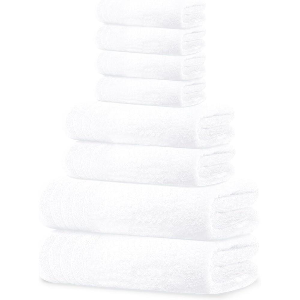 imageTens Towels Pack of 8 Towels Set 2 Extra Large Bath 2 Hand 4 Washcloths 100 Cotton Lighter Weight Quicker to Dry Super Absorbent Perfect for Bathroom BeigeWhite