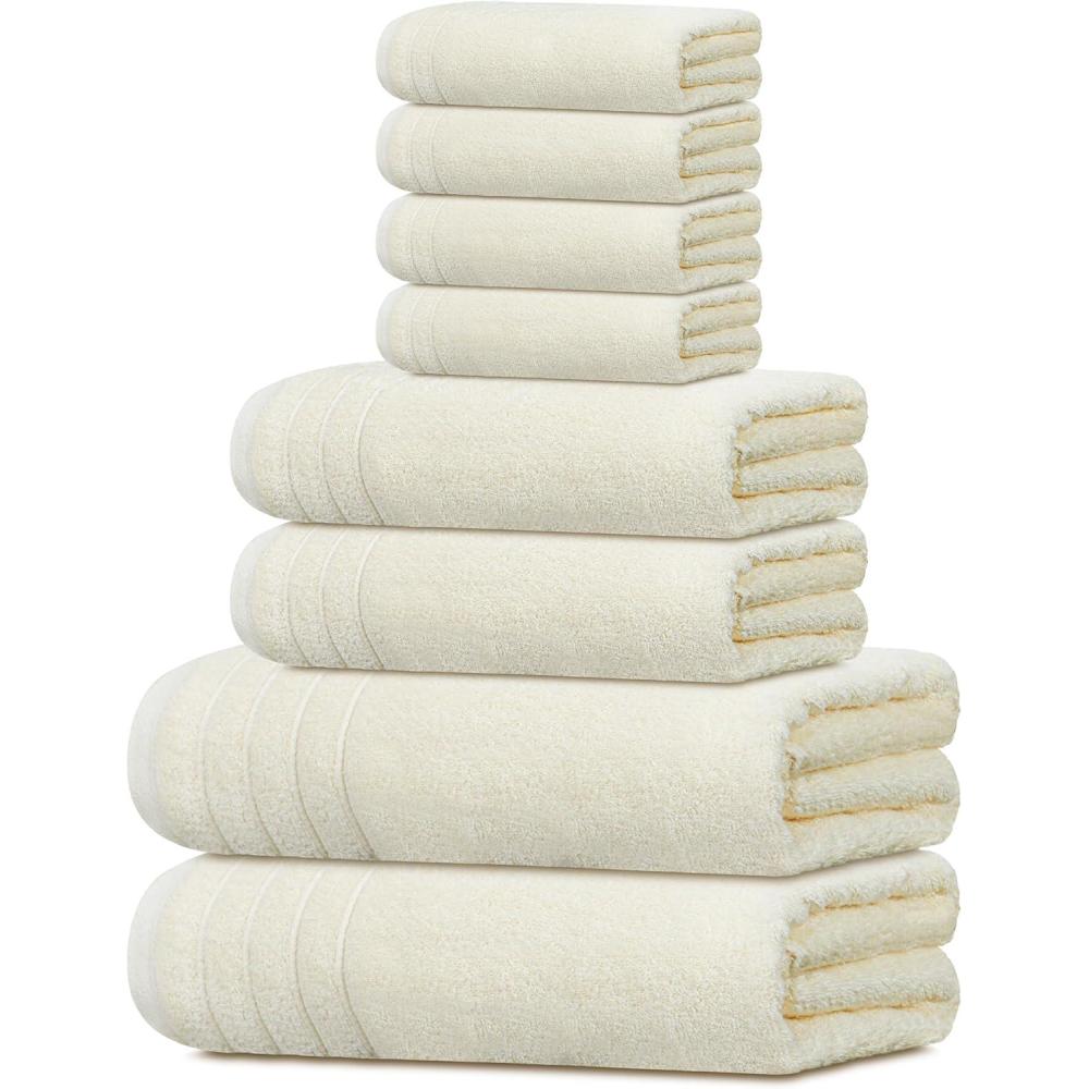 imageTens Towels Pack of 8 Towels Set 2 Extra Large Bath 2 Hand 4 Washcloths 100 Cotton Lighter Weight Quicker to Dry Super Absorbent Perfect for Bathroom BeigeCream