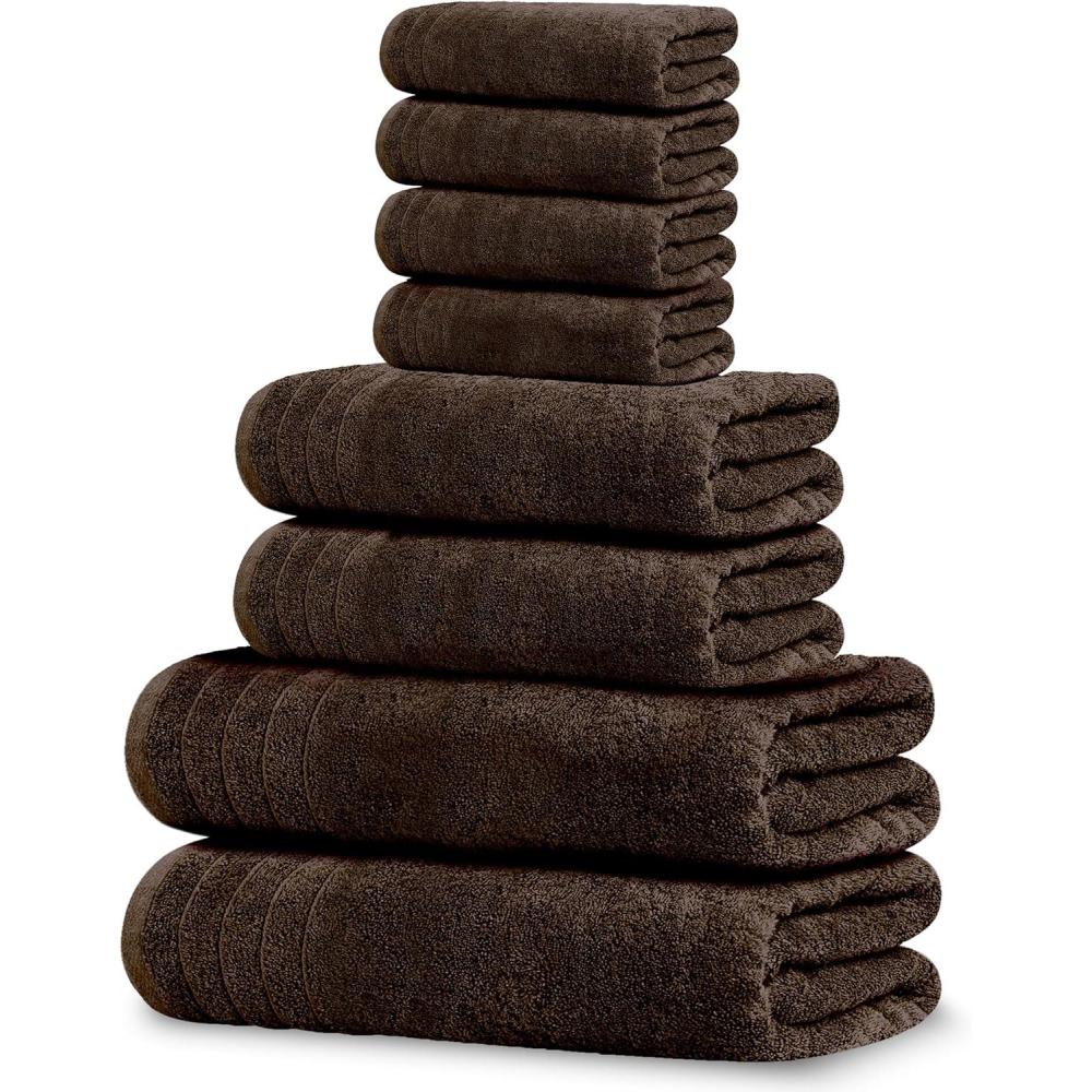 imageTens Towels Pack of 8 Towels Set 2 Extra Large Bath 2 Hand 4 Washcloths 100 Cotton Lighter Weight Quicker to Dry Super Absorbent Perfect for Bathroom BeigeBrown