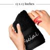 Tens Towels 24 PC Facial Makeup Removal & Cleansing Towels, 13 x 13 Inches, 100% Cotton Washcloths With Facial Embroidery, Ultra Soft & Gentle, Reusable, For Her, Black