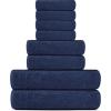 Tens Towels Pack of 8 Towels Set, 2 Extra Large Bath, 2 Hand, 4 Washcloths, 100% Cotton, Lighter Weight, Quicker to Dry, Super Absorbent, Perfect for Bathroom, Beige(Navy)