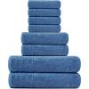 Tens Towels Pack of 8 Towels Set, 2 Extra Large Bath, 2 Hand, 4 Washcloths, 100% Cotton, Lighter Weight, Quicker to Dry, Super Absorbent, Perfect for Bathroom, Beige(Blue)