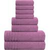 Tens Towels Pack of 8 Towels Set, 2 Extra Large Bath, 2 Hand, 4 Washcloths, 100% Cotton, Lighter Weight, Quicker to Dry, Super Absorbent, Perfect for Bathroom, Beige(Purple)