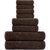 Tens Towels Pack of 8 Towels Set, 2 Extra Large Bath, 2 Hand, 4 Washcloths, 100% Cotton, Lighter Weight, Quicker to Dry, Super Absorbent, Perfect for Bathroom, Beige(Brown)