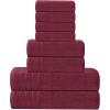 Tens Towels Pack of 8 Towels Set, 2 Extra Large Bath, 2 Hand, 4 Washcloths, 100% Cotton, Lighter Weight, Quicker to Dry, Super Absorbent, Perfect for Bathroom, Beige(Burgundy)