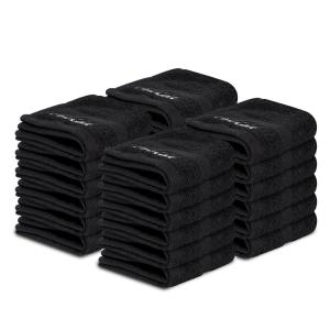 Tens Towels 24 PC Facial Makeup Removal & Cleansing Towels, 13 x 13 Inches, 100% Cotton Washcloths With Facial Embroidery, Ultra Soft & Gentle, Reusable, For Her, Black