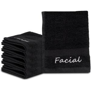 Tens Towels 6 PC Facial Makeup Removal & Cleansing Towels 13×13 Inches 100% Cotton Washcloths with Facial Embroidery Ultra Soft & Gentle Reusable Towel Set for Her
