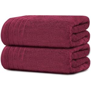 Tens Towels Pack of 2 Extra Large Bath Sheets 35 x 70 Inches, 100% Cotton, Larger & Lighter Weight, Quicker to Dry, Super Soft & Absorbent, Oversized Bath Towels, Dark Grey(Burgundy)