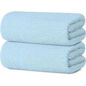Tens Towels Pack of 2 Extra Large Bath Sheets 35 x 70 Inches, 100% Cotton, Larger & Lighter Weight, Quicker to Dry, Super Soft & Absorbent, Oversized Bath Towels, Dark Grey(Sky Blue)