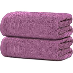 Tens Towels Pack of 2 Extra Large Bath Sheets 35 x 70 Inches, 100% Cotton, Larger & Lighter Weight, Quicker to Dry, Super Soft & Absorbent, Oversized Bath Towels, Dark Grey(Purple)