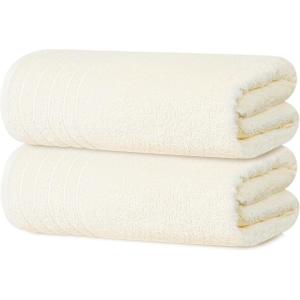 Tens Towels Pack of 2 Extra Large Bath Sheets 35 x 70 Inches, 100% Cotton, Larger & Lighter Weight, Quicker to Dry, Super Soft & Absorbent, Oversized Bath Towels, Dark Grey(Cream)