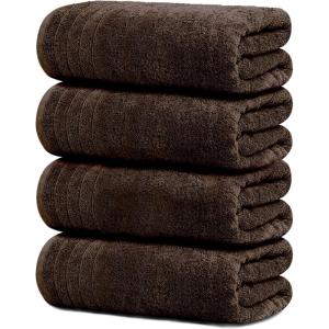 Tens Towels Pack of 4 Extra Large Bath Towels 30 x 60 Inches, 100% Cotton, Larger & Lighter Weight, Quicker to Dry, Super Soft and Absorbent, Perfect for Bathroom, Dark Grey(Brown)