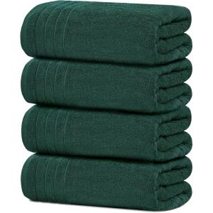 Tens Towels Pack of 4 Extra Large Bath Towels 30 x 60 Inches, 100% Cotton, Larger & Lighter Weight, Quicker to Dry, Super Soft and Absorbent, Perfect for Bathroom, Dark Grey(Hunter Green)