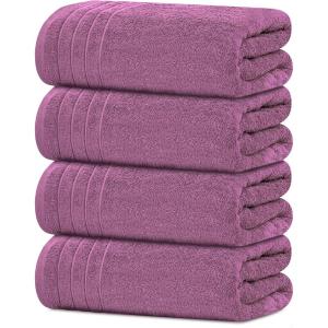 Tens Towels Pack of 4 Extra Large Bath Towels 30 x 60 Inches, 100% Cotton, Larger & Lighter Weight, Quicker to Dry, Super Soft and Absorbent, Perfect for Bathroom, Dark Grey(Purple)