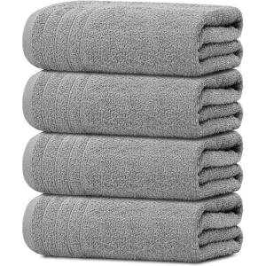 Tens Towels Pack of 4 Extra Large Bath Towels 30 x 60 Inches, 100% Cotton, Larger & Lighter Weight, Quicker to Dry, Super Soft and Absorbent, Perfect for Bathroom, Dark Grey(Cool Grey)